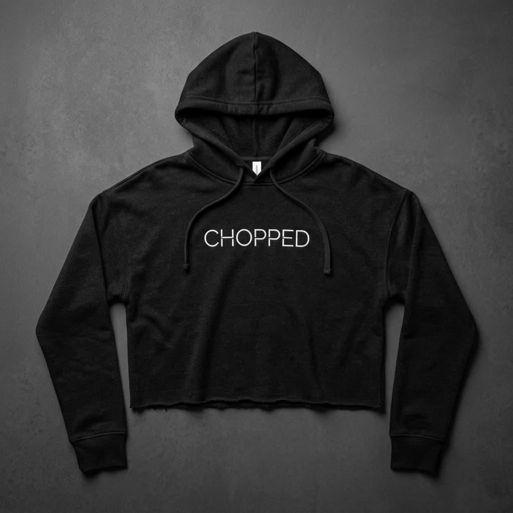 Auntie Raw-Edge Cropped Fleece Hoodie — Black — FRONT